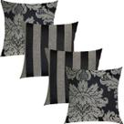 Kit 4 Capas de Almofadas Composê Medalhão e Listrado Preto e Crú 45cmx45cm Kit 4 Capas de Almofadas Composê Medalhão e Listrado Preto e Crú 45cmx45cm