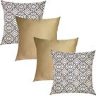 Kit 4 Capas de Almofadas Composê Otto Azul e Dourado Liso 45cmx45cm Kit 4 Capas de Almofadas Composê Otto Azul e Dourado Liso 45cmx45cm