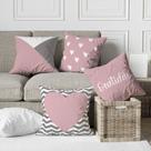 Kit 4 Capas De Almofadas Decorativa Gratidão Coração Chevron Formas Rosa Claro