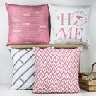 Kit 4 Capas de Almofadas Decorativa Home Rosa