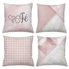 Kit 4 Capas De Almofadas Decorativas 45x45cm Estampa Fé Rosa Kit 4 Capas De Almofadas Decorativas 45x45cm Estampa Fé Rosa