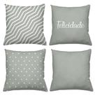 Kit 4 Capas De Almofadas Decorativas 45x45cm Estampa Felicidade Gray