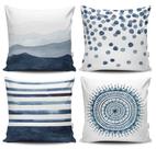 Kit 4 Capas de Almofadas Decorativas Estampadas - Aquarela Azul