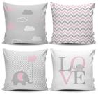 Kit 4 Capas de Almofadas Decorativas Estampadas - Bebê Rosa - VKAZA