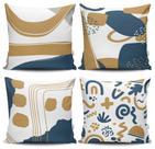 Kit 4 Capas de Almofadas Decorativas Estampadas - Moderna Azul Dourado - VKAZA