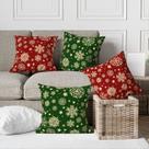 Kit 4 Capas De Almofadas Decorativas Natalina Flocos de Neve Verde e Vermelho