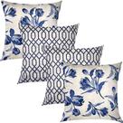 Kit 4 Capas de Almofadas Floral e Geométrico Azul Sued Premium 45x45cm