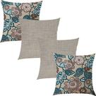 Kit 4 Capas de Almofadas Maxi Floral e Textura Bege 45x45cm
