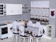 Kit 4 Capas de Cadeira + Toalha de Mesa + Cortina Sala de Jantar Cozinha dos Sonhos Completa Estampa Divertida