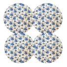Kit 4 Capas de Sousplat Redondo Bege Azul Floral - 35x35 cm