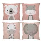 Kit 4 Capas para Almofada 45x45cm Infantil Bichinhos Rosa Dud Almofadas