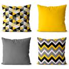 Kit 4 Capas Para Almofadas Amarelo Com Cinza 40x40