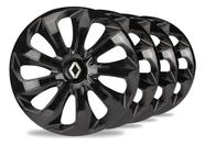 Kit 4 Carlota Esportiva Aro 15 Renault Clio Sandero Jogo Calotas Preta Logan