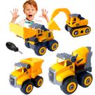 Kit 4 Carrinho monta e desmonta Didático Brinquedo Educativo Caminhão Infantil Personagem Caminhão Amarelo e Carro interativo para Crianças
