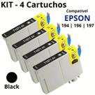 Kit 4 Cartuchos de Tinta Black Compatível com Epson 194 196 197 para XP-101 XP-201 XP-204 XP-211 XP-214 XP-401