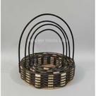 Kit 4 Cestas Decorativas Redondas De Fibra Sintética Alça Madeira Pinus PP P M G