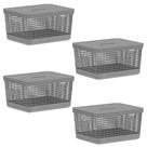 Kit 4 Cesto 8L Organizador Multiuso OU Grid Cinza com Tampa