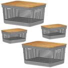 Kit 4 Cesto Caixa Organizadora OU com Tampa de Bambu - Grid