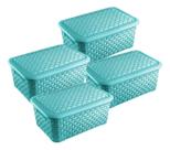Kit 4 Cesto Multiuso Grande Retangular Organizador Azul