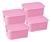 Kit 4 Cesto Multiuso Grande Retangular Organizador Rosa
