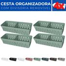 Kit 4 Cesto Organizador Rattan c/ Divisória Removível 23x8