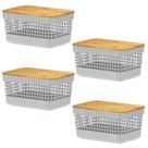 Kit 4 Cestos 2,5L Organizador OU Branco com Tampa de Bambu