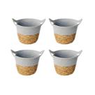 Kit 4 Cestos Fibra Natural E Algodao C/ Alca 24x18cm Cinza