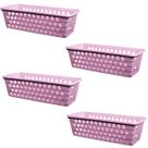 Kit 4 Cestos Multiuso Comprido Retangular Rosa 28x11x8 Cm 123Organizei