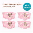 Kit 4 Cestos Organizador Multiuso 20x15,5x6,5cm Decorativo Resistente - Kit 4 Cestos Organizador Multiuso 20x15,5x6,5cm Decorativo Resistente -