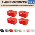 Kit 4 Cestos Organizadores c/Tampa Rattan 4,5 litros Multiuso Ideal para armário e gavetas LP HOUSE