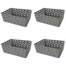 Kit 4 Cestos Organizadores Cinza Multiuso Médio Empilhável Gaveta Armário Lavanderia 19x14x6,5
