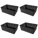 Kit 4 Cestos Organizadores Preto Multiuso Médio Empilhável Gaveta Armário Lavanderia 19x14x6,5