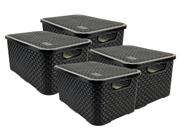 Kit 4 Cestos Organizadores Rattan de Plástico Resistente Médio Cesto Com Tampa Capacidade 8 Litros Kit 4 Cestos Organizadores Rattan de Plástico Resistente Médio Cesto Com Tampa Capacidade 8 Litros