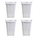 Kit 4 Cestos Rattan Grande C/ Tampa Basculada Branco-Arqplast