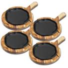 Kit 4 Chapas 20cm em Ferro Fundido com Suporte de Madeira Panela Mineira Elétrico Indução Forno Kit 4 Chapas 20cm em Ferro Fundido com Suporte de Madeira Panela Mineira Elétrico Indução Forno