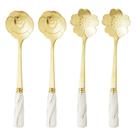 Kit 4 Colheres Inox Cabo Cerâmica Dourado Branco Flowers Wolff C84 Kit 4 Colheres Inox Cabo Cerâmica Dourado Branco Flowers Wolff C84