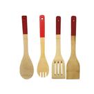 Kit 4 Colheres Utensílios Ecológico Culinário Madeira Bambu com Cabo de Silicone