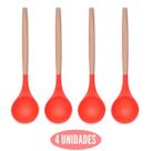 Kit 4 Concha Silicone Feijão Vermelho Resistente Cabo Bambu