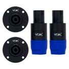 Kit 4 Conectores Plug Speakon 2 Machos Linha 2 Fêmeas Painel Redondo 4 Vias Voik Profissional SPK01