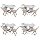 Kit 4 Conjuntos de Mesa com 4 Cadeiras de Madeira Dobravel 120x70 sem Pintura/crua