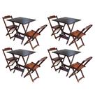 Kit 4 Conjuntos de Mesa Dobravel com 2 Cadeiras de Madeira 70x70 Ideal para Bar e Restaurante - Imbu