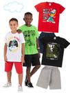 Kit 4 Conjuntos Infantil Juvenil Menino Verão Camiseta Manga em Meia Malha e Bermuda Moletinho com Elástico