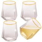 Kit 4 Copo Baixo Vidro Cristal 550ml Água Suco Borda Dourada