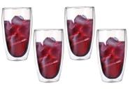 Kit 4 Copo Duo De Vidro Camada Dupla Parede Chá Café 450ml Americano Shot Termico Jogo Xícara Drinks