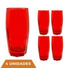 kit 4 Copo Vidro Florida 370ml Vermelho Suco Agua Tendencia