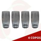 Kit 4 Copos de Vidro Cinza Florida Mesa Chique Jantar 370ml