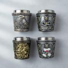 Kit 4 Copos Dose Shot 68ml Inox Resina 3d Templário Guerreiro Medieval Coleção São Jorge Whisky Cachaça