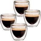 KIT 4 Copos Duplo de Vidro 100ML Café Expresso Cappuccino Chá Shot Whisky Copo Duplo Isolante