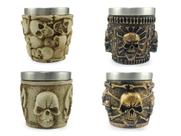 Kit 4 Copos Shot Dose Colecionável Decorativo Em Aço Inox Resina Para Tequila Whisky Vodka