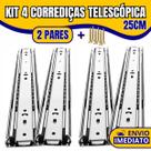 Kit 4 Corrediça Telescópica Light 25cm Zincada H35 Trilha Para Gaveta Armário Gavetas 30kg 2 Pares
